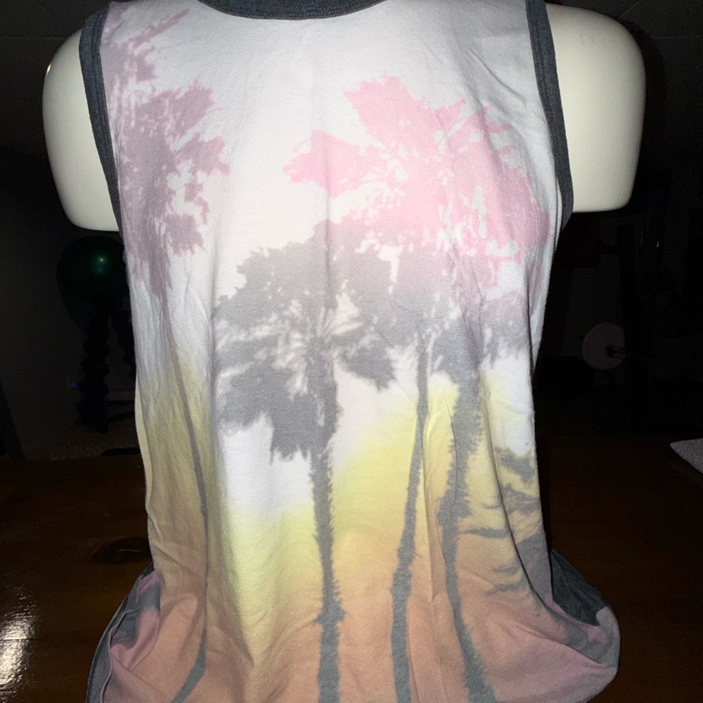 OP Men’s Tropical Palm Tank Top - Pink, Gray, Yellow Size Large